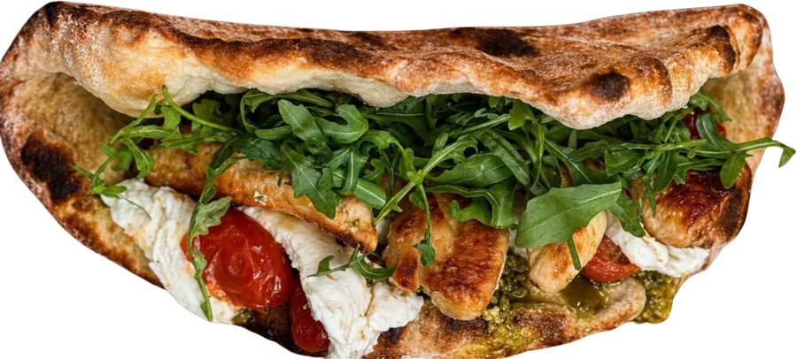 Pizza Baciata Chicken Pesto with chicken, mozzarella, cherry tomatoes and rocket